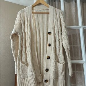 Chunky Cottagecore Cream Cable Knit Cardigan